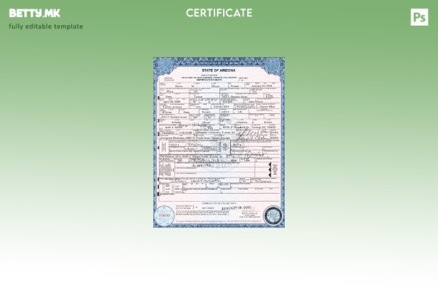 Модерен стил шаблон за уверение за смрт од американската држава Аризона во шабло